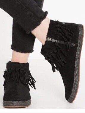 Ugg Shenendoah Women's Black Leather Suede Fringe Ankle Zip-up Booties 8